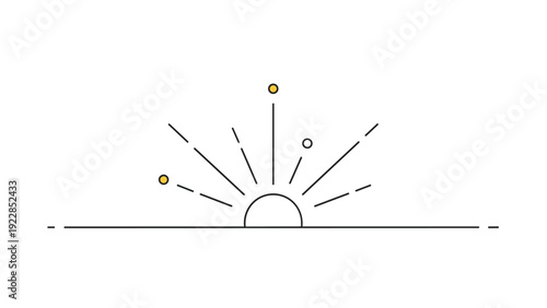 Minimalist sun rises over a flat horizon line in a clean vector illustration representing a new beginning and bright morning hope.