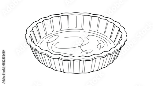 Simple line drawing of a round fluted tart pan or quiche dish provides a basic template for baking and culinary design projects.