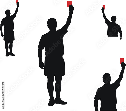 Silhouettes of referees holding red cards sports soccer