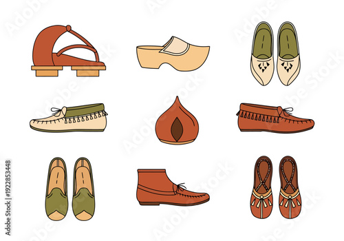 Collection of Diverse Footwear Styles From Around the World on White Background Apparel Accessories