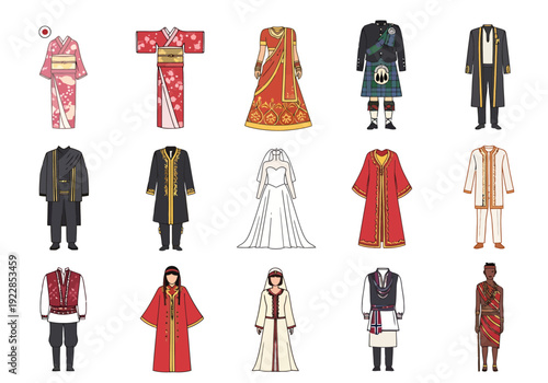 Collection Of Traditional Clothing From Diverse Cultures Showcasing Global Heritage And Customary Apparel For Men And Women