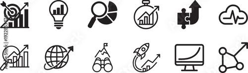 Growth analytics icon set. Modern line EPS symbols for business data and performance tracking.