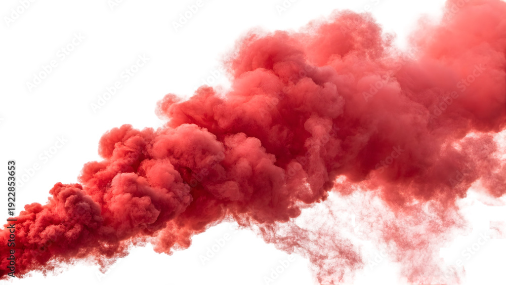 Fototapeta premium A dense cloud of red smoke billowing into a clear blue sky