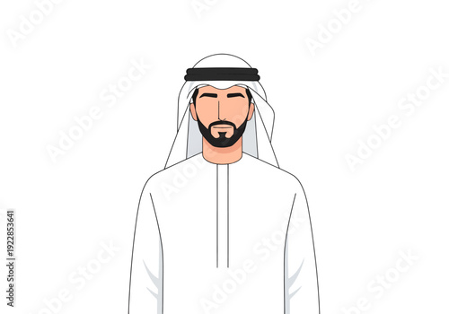 Standing Man Wearing Traditional Arabic Clothing With Headscarf And Beard Isolated On White Background Male Portrait