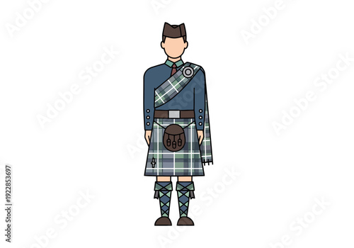 Traditional Scottish Highland Dress With Tartan Kilt Sporran And Glengarry Hat For Cultural Celebration And Heritage Presentation