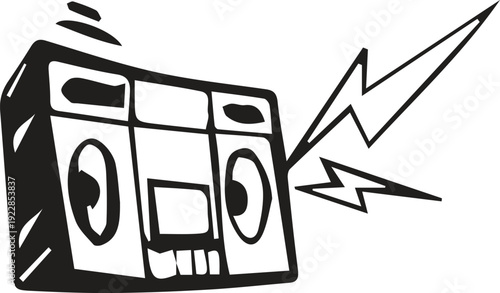 Retro boombox radio illustration with lightning bolts
