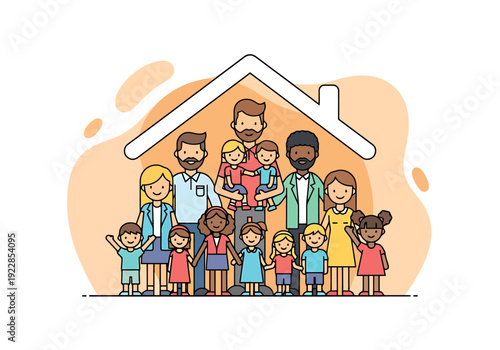 Diverse Community Family Group Together Inside A Shelter Symbol Representing Home And Belonging Diverse People In A Unified Household