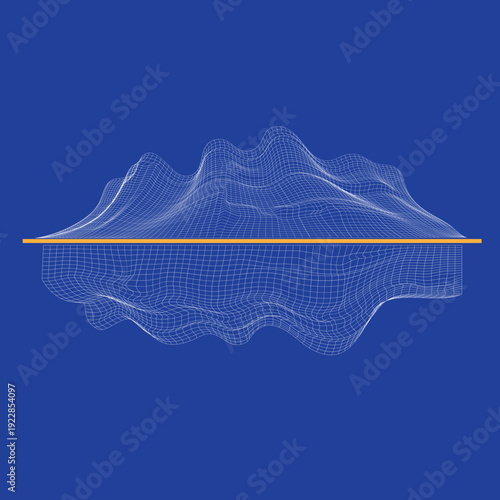 Abstract 3D Wave Network with Glowing Grid Lines on Blue Background Technology Vector Illustration
