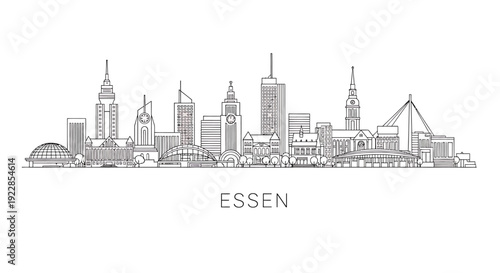 Essen city skyline illustration with various buildings and towers  urban landscape