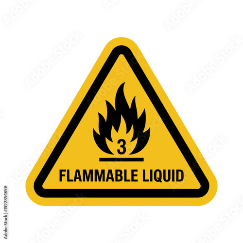 Yellow triangle warning sign for flammable liquid storage safety precautions