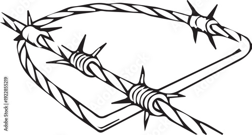 Black and white illustration of barbed wire