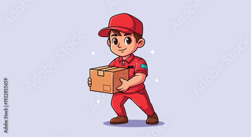 Cartoon Delivery Man Holding a Package Vector Illustration.