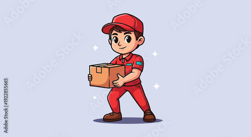 Cartoon Delivery Man Holding a Package.