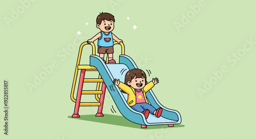 Children playing on a playground slide joyful outdoor activity.
