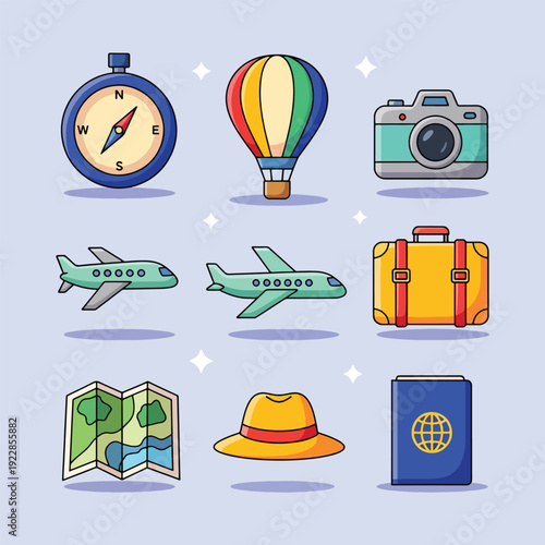 Collection of Travel Icons and Symbols Vector Illustration.
