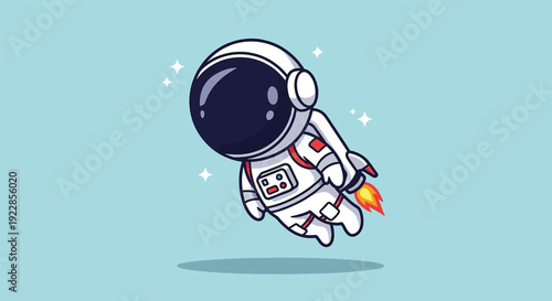 Cute Astronaut Floating in Space with Jetpack.
