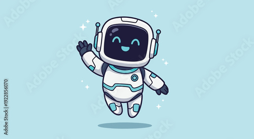 Cute Astronaut Robot Waving Hello Cartoon.