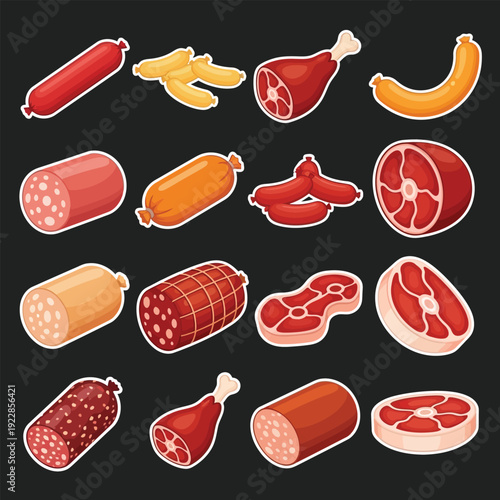 meat and sausage vector icon set cute sticker style