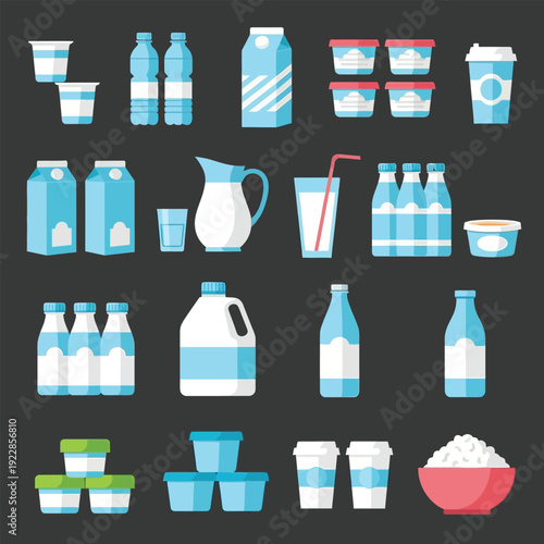 milk and dairy products vector icon set healthy lifestyle