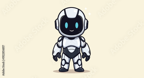 Cute Robot Character Design Illustration.