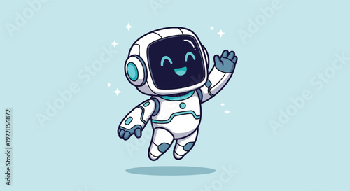 Cute Robot Waving Hand Cartoon Vector.