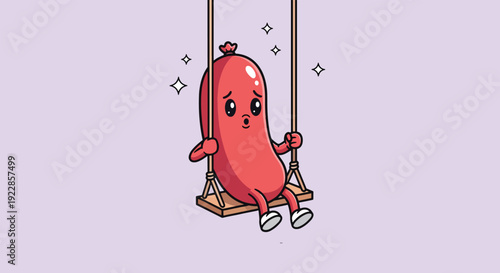 Sad Sausage Character Swinging on a Swing Set Illustration.