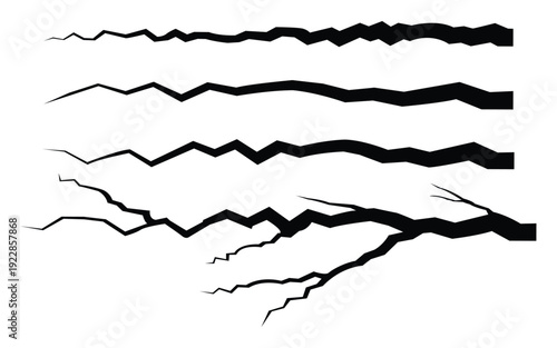 Crack Lines Vector Set – Ground Split and Earth Fracture Silhouette Collection