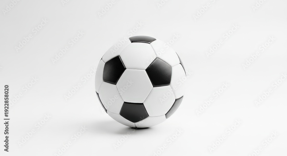 Naklejka premium A classic black and white soccer ball spins gracefully on a smooth surface, capturing the essence of the game in a minimalistic setting