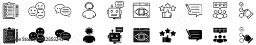 Survey icon set. Review and research symbol. 