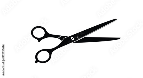 A black silhouette illustration of a pair of open scissors