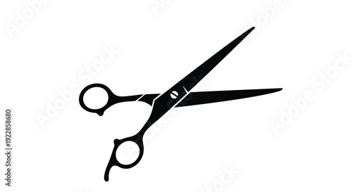 Simple black silhouette of a pair of open scissors on white