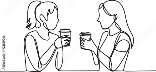 Two women toasting with cups in a friendly social gathering illustration