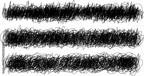 Black scribbled lines forming horizontal abstract bands white background