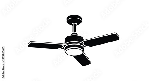 Black and white illustration of a ceiling fan with four blades