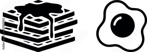 Waffles with Syrup & Fried Egg Vector Set