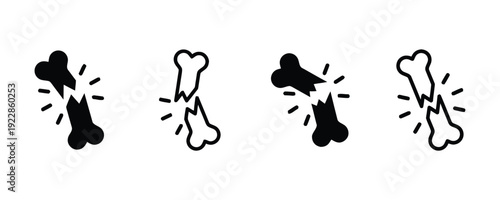 Set of broken bone icons illustrating fractures and injury