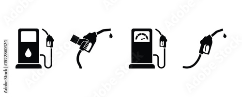Set of gasoline pump icons fuel station nozzle refueling service and energy supply symbols