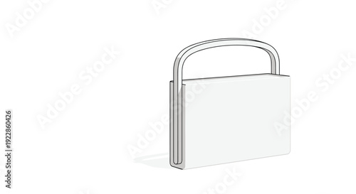 Minimalist line drawing of a rectangular box or bag with a large handle isolated on a plain white background for product design.