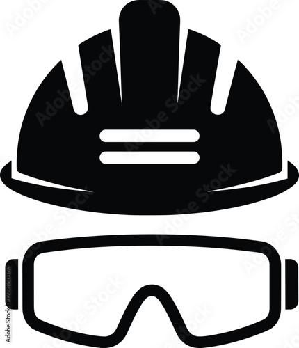 Construction safety helmet and protective goggles icon industrial worker protection equipment engineering safety gear vector illustration