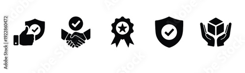 Set of icons representing trust quality and delivery services