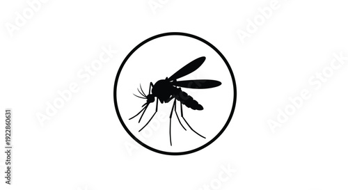 Simple black silhouette of a mosquito within a circular frame