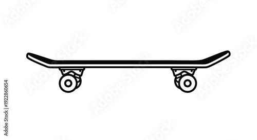 Simple black and white line drawing of a skateboard on a white background