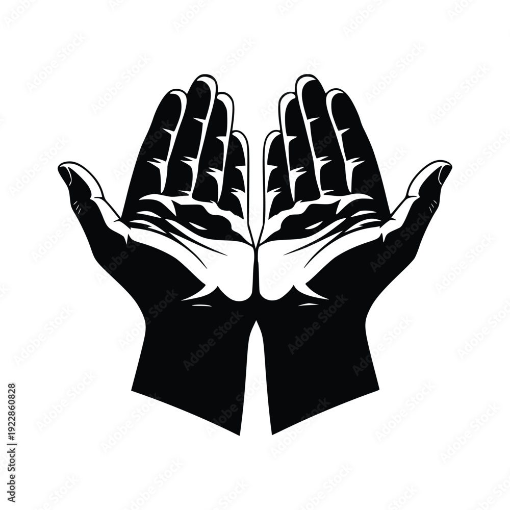 Obraz premium Detailed Silhouette of Human Hands in Prayer or Supplication Pose 