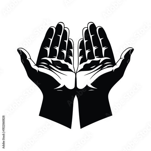 Detailed Silhouette of Human Hands in Prayer or Supplication Pose
