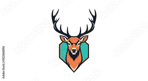 Modern deer head mascot logo featuring a majestic buck with large antlers on a teal hexagonal shield background.