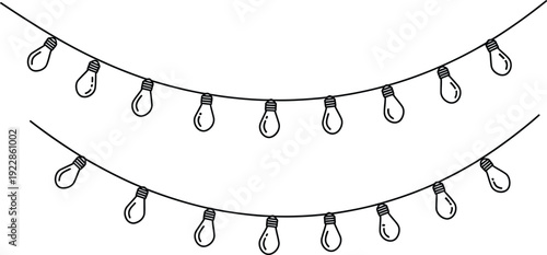 String Lights Bulb Outline Decoration Party Holiday Celebration Simple Line Art