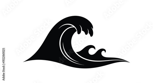 Stylized black wave illustration with dynamic curves and a cresting form