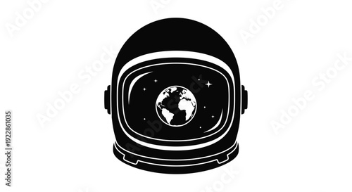 Astronaut helmet reflecting earth a monochrome space exploration graphic