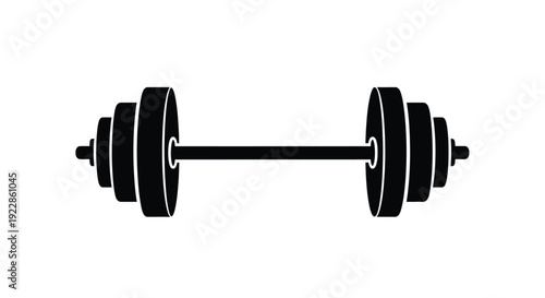 A black and white illustration of a standard barbell with weight plates