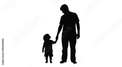 Silhouette of a father and child walking hand in hand together